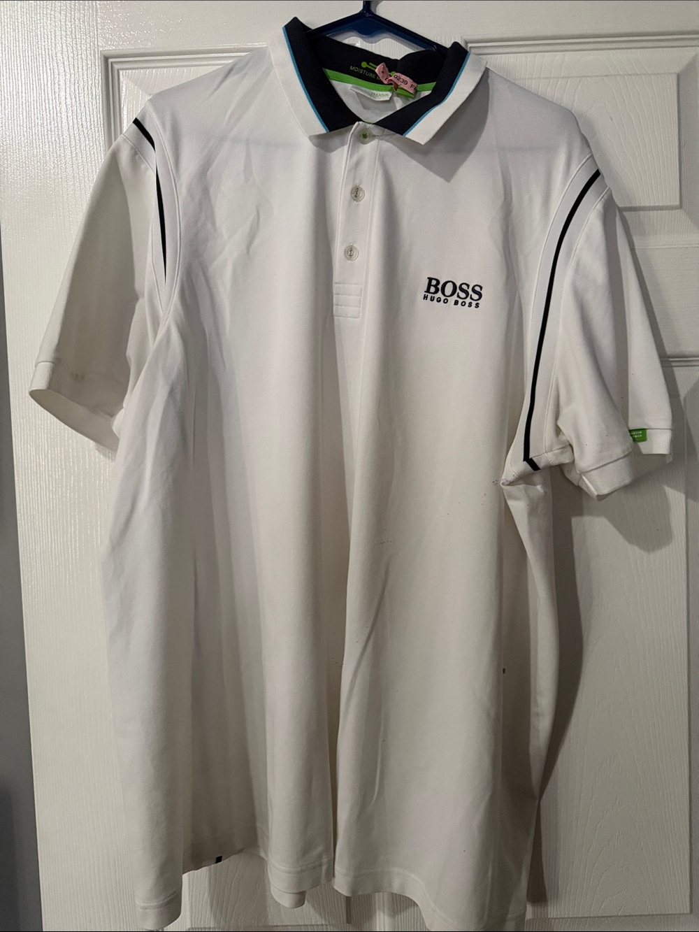 Hugo Boss White Polo with Navy Trim and Green Accent